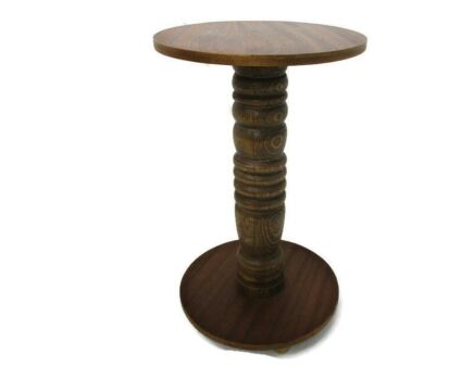 Hand Carved Wood Pedestal Display Side Table Plant Bonsai Flower Stand Barn Country Style
