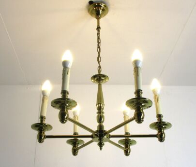 Stunning Chandelier 6 Lights Heavy Brass Hollywood Regency Ornate 70s Vintage