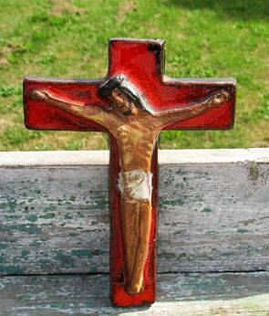 Small Mid Century Design Ceramic Modernist Crucifix era Perignem Amphora Red