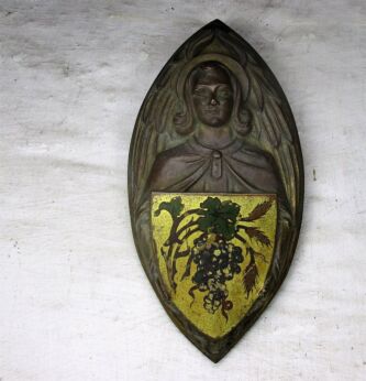 Antique Brass Ornate plaque Church Shield Seal Jesus Christ The Vine Collector