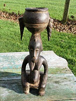 Antique African Statue Hand Made Carved Wood Tribal Art Woman Fertility 12.6"