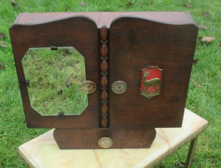 Antique Dutch Medicine Wooden Bathroom Cabinet Glass Mirror Deer Vintage