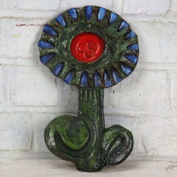 Hand Made Mid Century Modern Flower Ceramic Wall Plaque Fat Lava era tieberghien