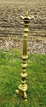 Pair Large Antique late 18th Century Church Altar Brass Candle Holders Mass