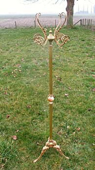 Ornate Antique Coat Hat Rack Hall Tree Stand Floor Brass Beautiful Onyx Marble