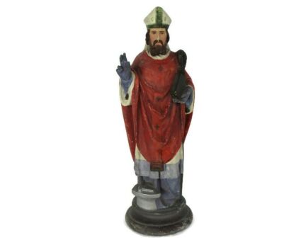 Large Statue Saint Eligius Elooi Patron Saint of Blacksmiths Gold and Silverversmiths Plaster HTF Collector Polychrome