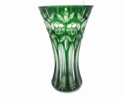 Green Cut to clear Crystal Vase Val St Lambert Style? Art Glass