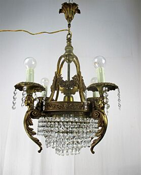 Wedding Chandelier Beaded Basket Bag & Tent 4 Lights Prisms Medusa Mythical