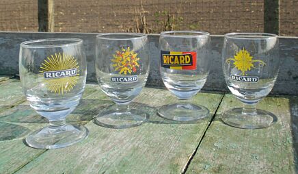 Set of 4 different Ricard Glasses Collector France French Apero Authentic
