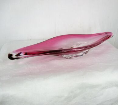 large Val St Lambert Red Clear Bowl Dish Centerpiece Basket art Glass Marked