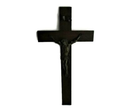 L Hanging Crucifix Cross Corpus Christi Jesus Christ Hand Carved ornate Wood Brass gorgeous Corpus Chapel 27.55"