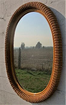 Beautiful Large Vintage Oval Rattan Wicker Mirror