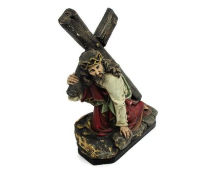 Statue Jesus Christ Carrying Cross Crucifix Golgotha Plaster Polychrome Gorgeous