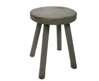 Old Milk Milking Stool Farmhouse Country Barn Style Side Display Table Pedestal Plant Stand Gray Grey