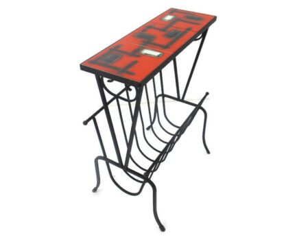 Vintage Mid Century Modern Magazine Newspaper Basket Side Table Ceramic Tiles fat Lava Pop Art