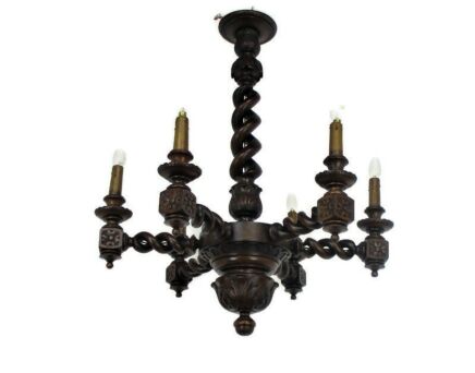 Ornate Open Barley Twist Wood Chandelier Hand carved Wood 6 arm Lights WOW