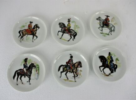 Set of 6 German  Porcelain Faience   Bareuther Bavaria Waldsassen Collector Coasters Horsemen Wine Appetizer Plates
