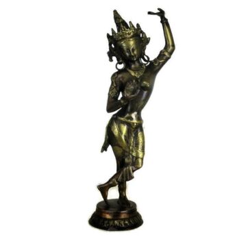 Bronze Buddha Statue Standing Lotus Hand Embossed Tibet Temple Vintage 50s