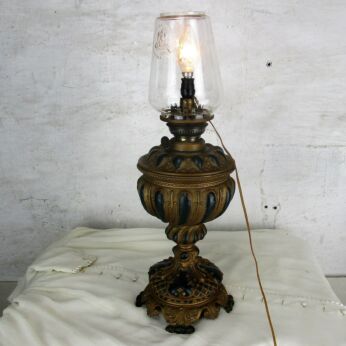Vintage Oil Lamp Kerosene Burner Feuerhand Germany Brass turned into Electric