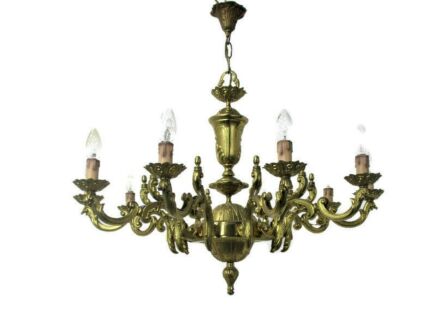 Brass 10 Arms Lights !! Ornate Chandelier Pendant Hollywood regency Mid Century