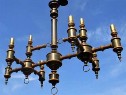 Rare Vintage wooden Brass Finish Chandelier 8 lights arm Ceiling Light lamp wood