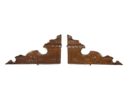 Couple Corbels Hand Carved Wood Pediment Over Door Finial Architectural Leafs