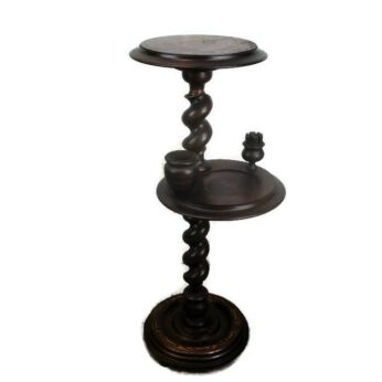 Carved wood 2 Tier Open Barley Twist Pedestal Table Plant Stand Smokers Table