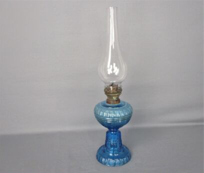 Antique L&B LB oil lamp Brass Lempereur et Brevette Belgium Authentic Swirled Blue Glass
