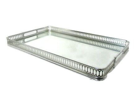 Oval Italian Italy Mirrored Glass Serving Tray Handles Vintage Mid Century Modern