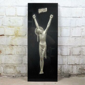 Large Marble Wall Plaque Tile Jesus Christ Crucifix Corpus Spelter 25.59"