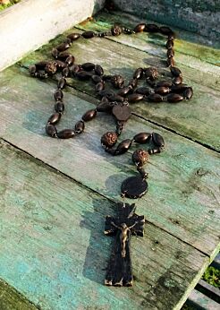 Very Large French Vintage Rosary Carved Wood Lourdes Paternoster