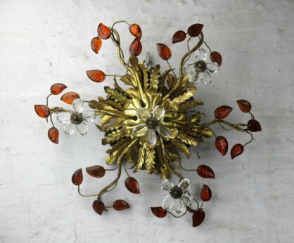 Banci Firenze Wall Sconce Hollywood Regency Murano Amber Art Glass flowers  