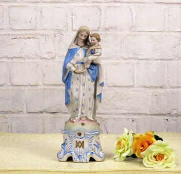 French Antique 1900 Bisque Porcelain Statue Virgin Mary Infant Exquisite 12.59"