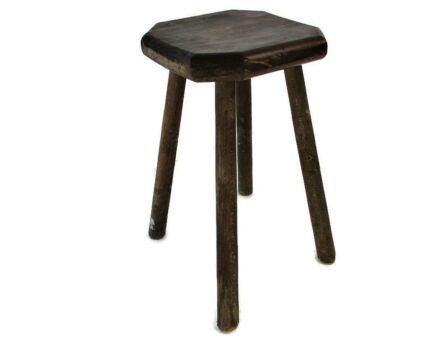 Antique Hand Carved wood  Milking Stool Pedestal Table Pedestal Barn Style Funky