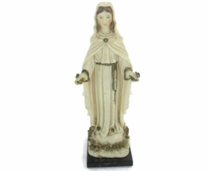 Statue Virgin Mary Our Lady Madonna delle Rose Resin on marble Base 8.07"