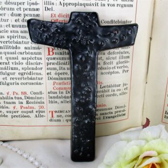 Mid Century Modernist Ceramic Crucifix Chocolate brown Era Amphora Perignem