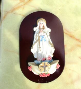 Vintage Holy Water Font Resin Little girl Wood Catholic