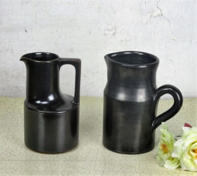 French Vallauris two Serving Jars A. Martin Black Metallic HTF Irisee Funky