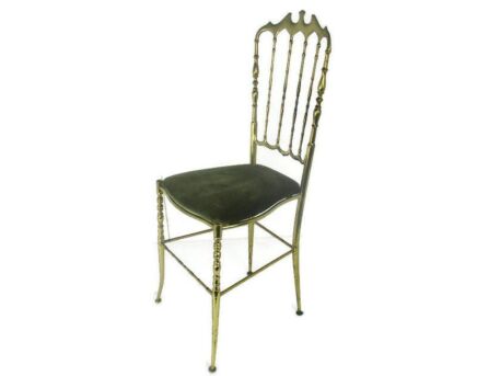 Vintage Chiavari Chair Brass Hollywood Regency Italian Green Pattern Ornate
