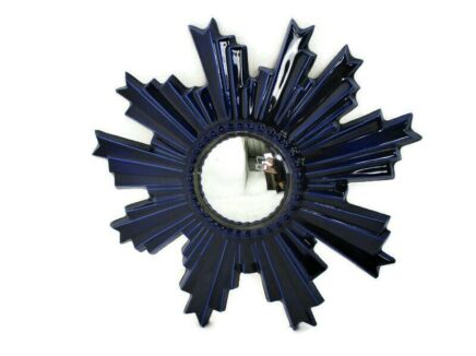Blue Sunburst Starburst Modernist Ceramic Convex Mirror Wall Plaque Pop Art Extremely rare Collector