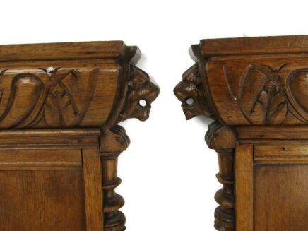 Large Pair Antique Hand Carved Cabinet Side Panels Reclaimed Lion Heads WOW
