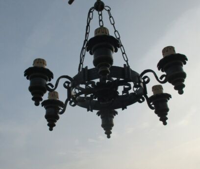 Vintage Hammered Wrought iron Chandelier Hanging Lamp Antique 6 arms