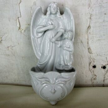 Large Antique French Holy Water Font Bisque Angel Infant Jesus Collector HTF