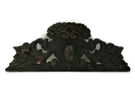 Small Hand Carved Wood Reclaimed Pediment Over Door Architectural Antique Medaillion Flowers Gorgeous