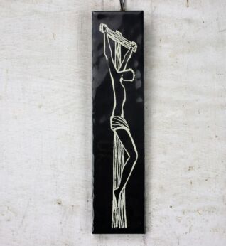 Vintage Ceramic Black Tile Wall Hanging Small Jesus Christ Crucifix Mettlach