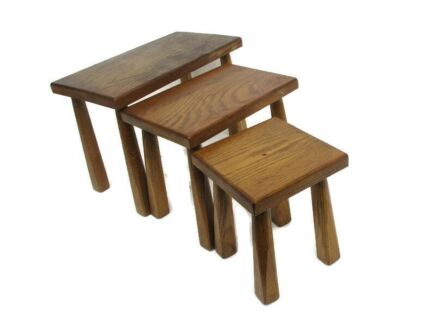 set of 3 nesting stacking tables square Milk Milking Stool Farmhouse Country Barn Style Side Display Table Pedestal Plant Stand HTF