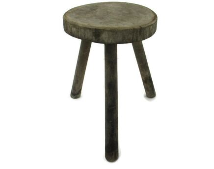 Antique Hand Carved wood Milking Stool Pedestal Table Pedestal Barn Style Funky