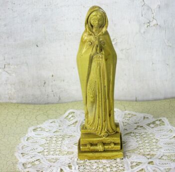 Small Statue Maria Rosa Mystica Plaster Vintage Signed 10.23"