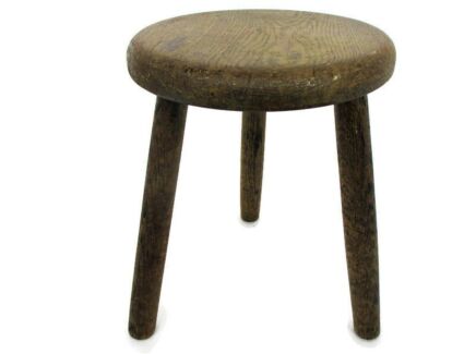 Vintage Hand Carved wood Tripod Milking Stool Table Pedestal Barn Country Style Funky Authentic