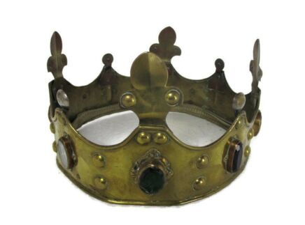 Antique Crown Hammered Brass Santos Rhinestones Glass Colored Stones